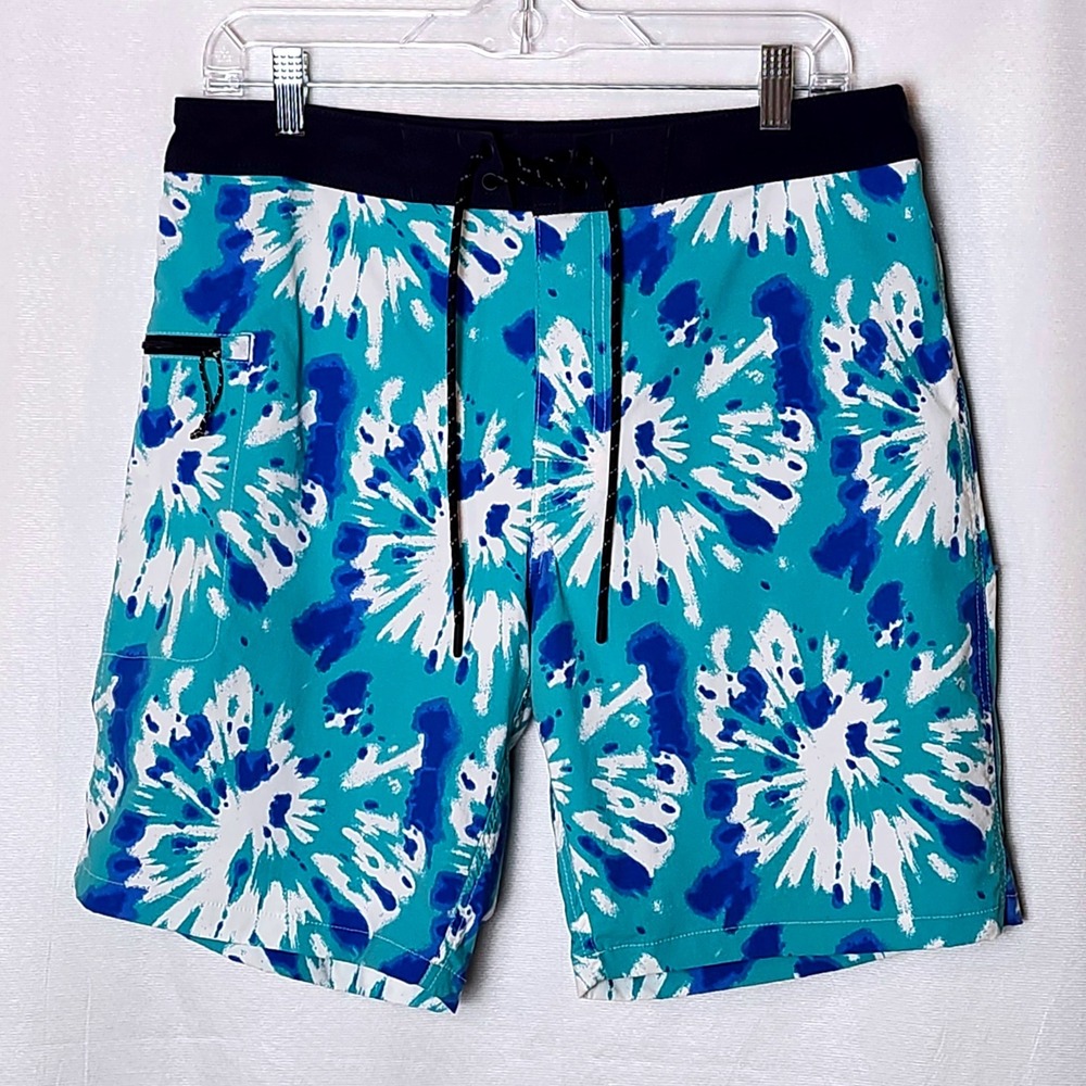 J.Crew Mens 32 Long Board Short Blue White Tie Dye Burst‎ Swim Trunks 9 Inseam